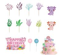 21Pcs Axolotl Cake Topper Set, Cute Under the Sea Cake Decorations with Pink Purple Axolotl Figurines, Ocean Theme Birthday Party Supplies for Cupcakes and Desserts