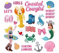 21pcs Coastal Cowgirl Iron on Patches, Summer Ocean Waves Embroidered Appliques for Hats Clothes Bags Jeans Beach Accessories
