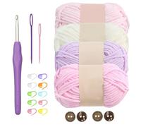 21Pcs Crochet Yarn Set, Multicolor Chunky Thick Fluffy Yarn Tool Kit with Hook Buttons Stitch Marker Knitting Accessories for Adults Kids DIY Amigurumi Beginner Starter Craft Art Supplies (Style B)