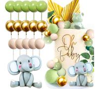 21PCS Cute Baby Elep-hant Pearl Balls Cake Decoration with Mini Elephant Oh Baby Cake Topper,Baking Cake Decorations DIY Elephant Theme Party Supplies fresh green leaves for Baby Shower