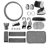 21PCS Diamond Car Interior Accessories Set, With Rhinestone Steering Wheel Cover Phone Holder Coaster Seat Belt Cover For Women(White)