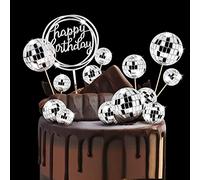 21pcs Disco Ball Cake Topper Happy Birthday Cake Toppers 1970s Disco Ball Cake Decorations Cupcake Picks for Disco Themed 70s Party Supplies