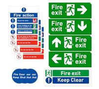 21pcs Fire Exit Keep Clear Sign, Adhesive Fire Exit Signs Premium Fires Exits Sign Kit Up, Down Arrow Easy Application Fire Action Notice Signs for Indoor and Outdoor Use Exits/Alarm/Emergency (21Pcs)