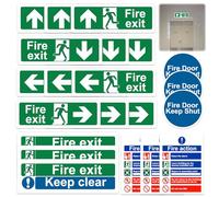21Pcs Fire Exit Sign Kit, Fire Exit Arrow Sign (Right, Left, Up, Down Arrow), Self Adhesive Vinyl Sticker for Doors, Stairs, Corridors, Floors, Or Any Other Exits Leading To The Outside