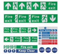 21pcs Fire Exit Sign Kit, UV resistant & Waterproof Fire Safety Sticker(Right, Left, Up, Down Arrow), Fire Action Notice, Keep Clear, Door Keep Shut, Self Adhesive Vinyl Sticker EN ISO 7010 Compliant
