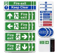 21Pcs Fire Exit Sign(Right, Left, Up, Down Arrow) Fire Action Notice Signs Self Adhesive Safety Sign Vinyl Sticker Door Keep Shut Keep Clear Fire Escape Emergency Exit Signage