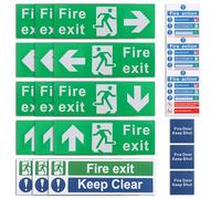 21PCS Fire Exit Sign, Self Adhesive Fire Exit Kit, Right, Left, Up, Down Arrow, Fire Action Notice, Keep Clear, Fire Door Keep Shut Safety Signs Weatherproof Vinyl Sticker