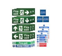21Pcs Fire Exit Sign Set, Self Adhesive Fire Safety Signs (Right, Left, Up, Down Arrow) Fire Action Notice Sign, Keep Clear, Door Keep Shut, Self Adhesive Vinyl Sticker Fire Exit Keep Clear Stickers