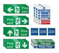 21PCS Fire Exit Signs, Fire Safety Sign Kit with Arrows, Fire Action Notice, Keep Clear, Door Keep Shut Stickers, Self-Adhesive Vinyl Safety Signs Set for Workplace, Office, Commercial Use