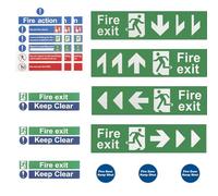 21pcs Fire Exit Signs Kit - Self Adhesive Vinyl Fire Action Notice Sign & Fire Exit Keep Clear Sign Door Keep Shut Sign with Up/Left/Right/Down Arrows for Commercial Buildings Schools Public Venues