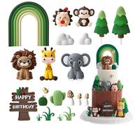 21PCS Jungle Animal Cake Toppers,Animals Happy Birthday Cake Toppers,Jungle Theme Party Decorations,Wild Safari Theme Cake Decorations for Boys Girls Baby Shower Party Supplies (C)