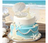 21PCS Large Openable Shell Mermaid Tail Cake Decorations Starfish Seashells Coral Decor Summer Cake Topper for Sea Ocean Beach Mermaid Theme Baby Shower Wedding Decor Birthday Party Favor Supplies