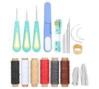 21Pcs Leather Craft Tools Kit, Hand Sewing Needles with Waxed Thread Thimble Scissors Awl, Complete DIY Leather Stitching Tool Set for Beginners and Professionals