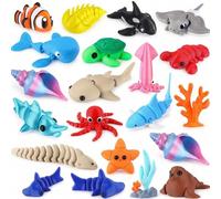 21Pcs Mini 3D Printed Sea Animals, Cute 3D Printed Animals Figurines with Flexible Articulated - Colorful Ocean Creature Statues for Desk Decor Party Favors Birthday Gifts Office Home Decoration