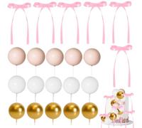 21PCS Mini Balloons & Balls Cake Decorations Pink Cake Topper Sticks for Wedding & Birthday Thanksgiving Day Cupcake Toppers Non-Edible Bows for Disco Anniversary Baby Shower Party Decor Supplies