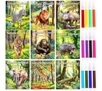 21PCS Mini Coloring Books Bulk Jungle Safari Animals Party Fillers with Pens Small Activity Books with Elephant Lion Zerb Giraffe Party Favors Birthday Supplies