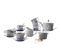 21Pcs Porcelain Tea Sets for Adults Marble Pattern Coffee Cusp and Saucers Set Service for with Sugar Bowl, Milk Pitcher,Spoons(Grey)