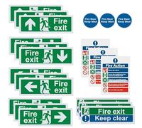 21pcs Premium Fire Exit Sign Kit - Self Adhesive EN ISO 7010 Compliant Fire Exit Signs with Directional Arrows Fire Door Keep Shut Keep Clear Emergency Exit Fire Action Notice Office & Mall