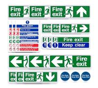 21PCS Premium Fire Exit Sign Kit Self Adhesive Vinyl Emergency Exit Signs Set with Left Right Up Down Arrows, Fire Action Notice, Keep Clear & Fire Door Keep Shut EN ISO 7010 Compliant
