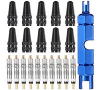 21Pcs Presta Valve Core Removal Tool Kit, Including 10 Pc Bike Tubeless Valves Cores 10 Pc Tyre Valves Cores Stem Caps 1 Extender Wrench Valve Core Removal Tool Kit for Road Bike and Mountain Bicycles