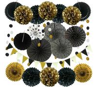 21Pcs Red Stripe Dots Hanging Paper Fans Pom Poms Flowers Dot Garlands and Triangle Bunting Flags for Birthday Wedding Supplies