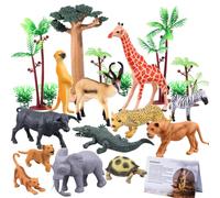 21Pcs Safari Animal Baobab Tree Playset with Booklet, Plastic Realistic Wild Zoo African Savannah Animals Toys Figures with Elephant Lion Zebra Giraffe Crocodile Educational for Kids Toddler