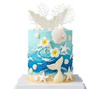 21Pcs Seashell Cake Topper Seashell Cake Decorations with Starfish Mermaid Tail Cake Decorations for Summer Beach Themed Party Supplies