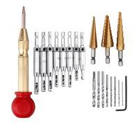 21Pcs Self-Centering Hinge Tapper Core Drill Bit Step Set with Automatic Center Punch for Adjustable Door Window Spring Loaded Metal
