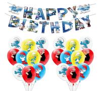 21Pcs Smurf Birthday Decorations, 1Pcs Happy Birthday Banner and 20Pcs Balloons, Cartoon Theme Party Latex Balloons For Kids Girls Boys Party Decoration Supplies
