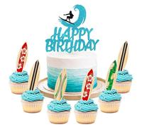 21PCS Surfboard Summer Beach Surf Birthday Cake Cupcake Muffin Decoration Topper for Swimming Beach Party Luau Birthday Baby Shower Party Supplies