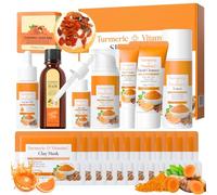 21Pcs Turmeric & Vitamin C Skincare Set, Facial Skin Care Routine Set with Serum, Toner, Cleanser, Eye Cream, Face Cream, Soap Bar, Mud Mask, Facial Oil and Hair Oil, Bath Boom, Gifts for Women Girls