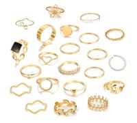 21Pcs Vintage Gold Knuckle Ring Set for Women, Stackable Joint Finger Rings Knuckle Joint Thumb Rings Heart Pearl Open Rings Set for Women Teen Girls (Golden 5)