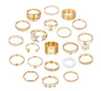 21Pcs Vintage Gold Knuckle Ring Set for Women, Stackable Joint Finger Rings Knuckle Joint Thumb Rings Heart Pearl Open Rings Set for Women Teen Girls (Golden 3)