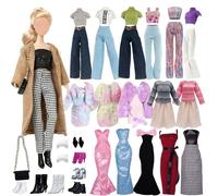 21Pcs Winter Doll Clothes Accessories Set, Houndstooth Pants & Brown Coat, Plush Winter Dress, Knit Sweater Dress, Bow Mermaid Dress, Shoes & Bag Accessories, 11.5 inch Doll Dress Up Gift for Girls