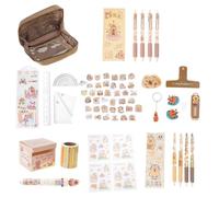 21Pieces Cartoon Student Stationeries with Large Pencil Case Sticky Notes Ruler Eraser Pen Paper Clip Keychain Sticker Pencil Case