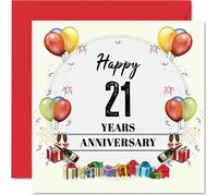 21st Anniversary Card for Husband Wife - Party Balloons - Happy 21st Wedding Anniversary Card for Partner, 145mm Greeting Cards Anniversaries