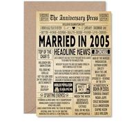 20th Anniversary Card for Men Women - Vintage Newspaper Married in 2005 - Happy 20 Year Wedding Anniversary Card for Partner Wife Companion Husband, A5 Anniversaries Greeting Cards