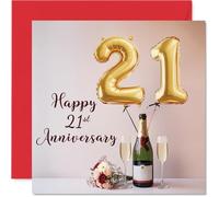 21st Anniversary Card for Women Men - Balloons & Bottle of Bubbly - Happy 21 Year Anniversary Card for Partner Wife Husband Companion, 145mm Wedding Anniversaries Greeting Cards