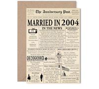21st Anniversary Card for Women Men - Newspaper Married in 2004 - Happy 21 Year Wedding Anniversary Card for Husband Wife Companion Partner, 5x7 Inch Anniversaries Greeting Cards