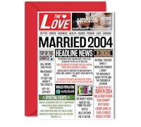 21st Anniversary Cards for Men Women - Married 2004 Newspaper - Happy 21 Wedding Anniversary Card for Husband Wife Brother Sister Aunt Uncle Vintage Retro 2004, 5x7 Inch Greeting Cards