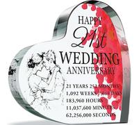 21st Anniversary Plaque Gifts for Wife Husband - Happy 21st Wedding Anniversary - I Love You Romantic Acrylic Heart Gift For Women Men, 100mm x 100mm Present For Couples Twenty-First Anniversaries