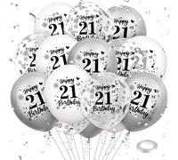 21st Birthday Balloons Decorations White Silver 18pcs Happy 21st Birthday Party Confetti Balloons Latex for Women Men Happy 21st Birthday Anniversary Party Supplies Decor 12 inches Indoor Outdoor