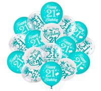 21st Birthday Balloons for Her, Pack Of 45 Turquoise 21 Year Old Birthday Decorations - Twenty One Teal Blue White Latex Balloons Set