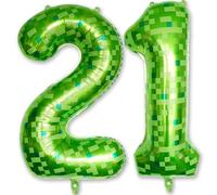 21st Birthday Balloons for Men, Large Lime Green Pixel Number 21 Balloon, 40 Inch Dark Kelly Green Foil 21 Balloon Number for 21 Year Old Birthday Video Game Forest Patrick's Day Party Decorations