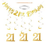 21st Birthday Banner Decorations for Her Happy 21st Birth Day Banner Gold Ginger Ray Hanging Swirls Streamers 21 HBD Banners Home Backdrop for Girls Boys Birthday Anniversary Party Decor Supplies