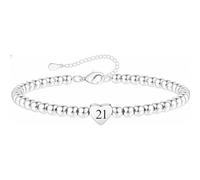 21st Birthday Bracelet Gift for Girls Women Daughter Sister Friend - Silver Plated White Copper Heart Beaded Adjustable Chain Bracelet, Elegant Keepsake Jewellery for Her Milestone Celebration