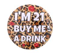 21st Birthday Button Pin, 2.3 Inch I'm 21 Buy Me A Drink Badge Brooch | Leopard Print Birthday Decorations for Her Women Men Party Decor Favors Gifts