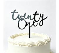 21st Birthday Cake Topper - Black Acrylic Elegant 'Twenty One' Cake Decor for Adult Party, Reusable Cake Decoration