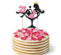 21st Birthday Cake Topper - Black Pink Glitter Elegant Cake Decor for Women, Reusable Photo Worthy Party Decoration for Adult Birthday Celebration