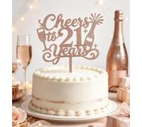 21st Birthday Cake Topper Rose Gold Glitter Acrylic Cheers to 21 Years | Elegant twenty first birthday cake decoration for her, daughter, sister or friend - stylish rose gold party centrepiece